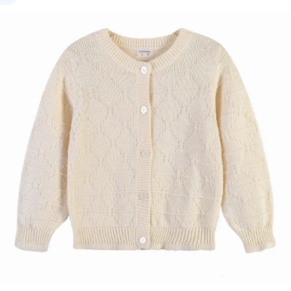 AIMAMA 100% Cotton Cream Knit Stitch Button-Up Sweater Cardigan 4 Years